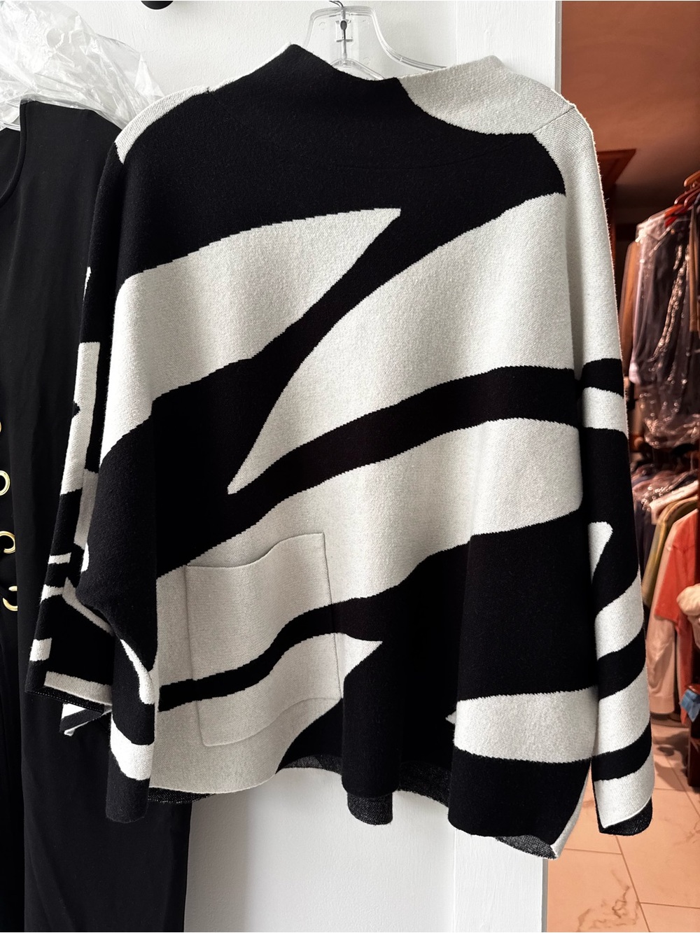 Joseph Ribkoff Black and White Abstract Stripe Cowl Sweater
